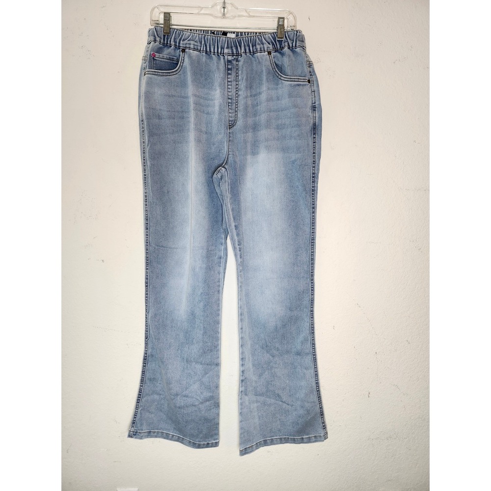 PajamaJeans Bootcut Pants Women L Light Wash Elastic Waist Stretch Denim